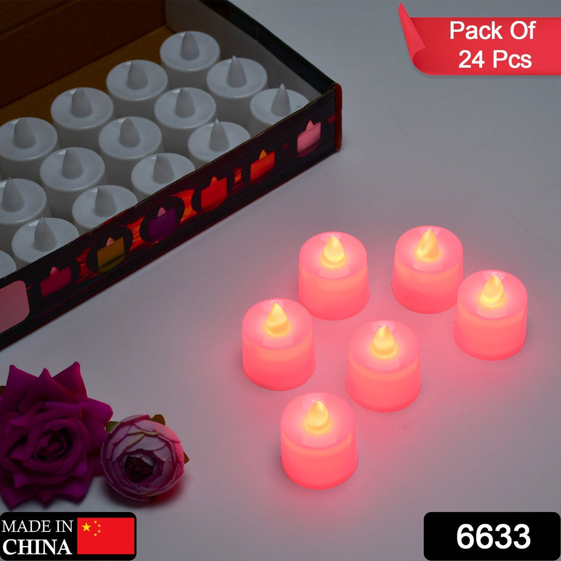 Red LED tealight candles pack of 24