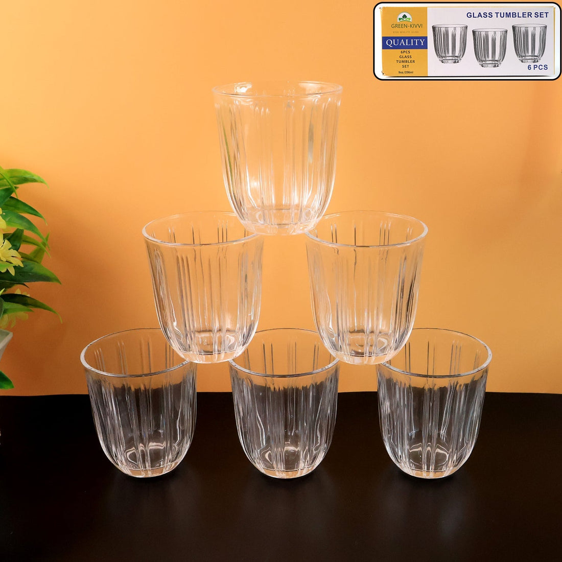 Premium Transparent Glass Tumbler Set, Tumbler (256ML / 6 Pc)