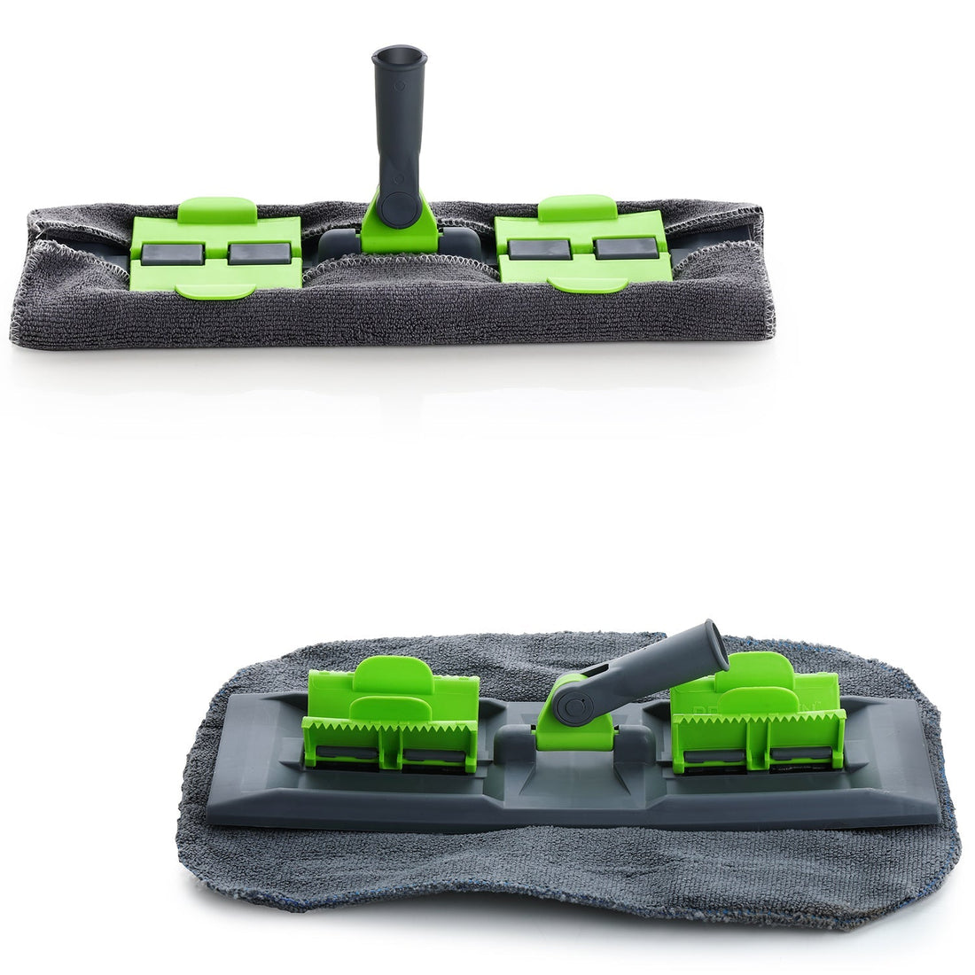 Wet and dry microfiber mop with rotating head and telescopic handle, multi-color.