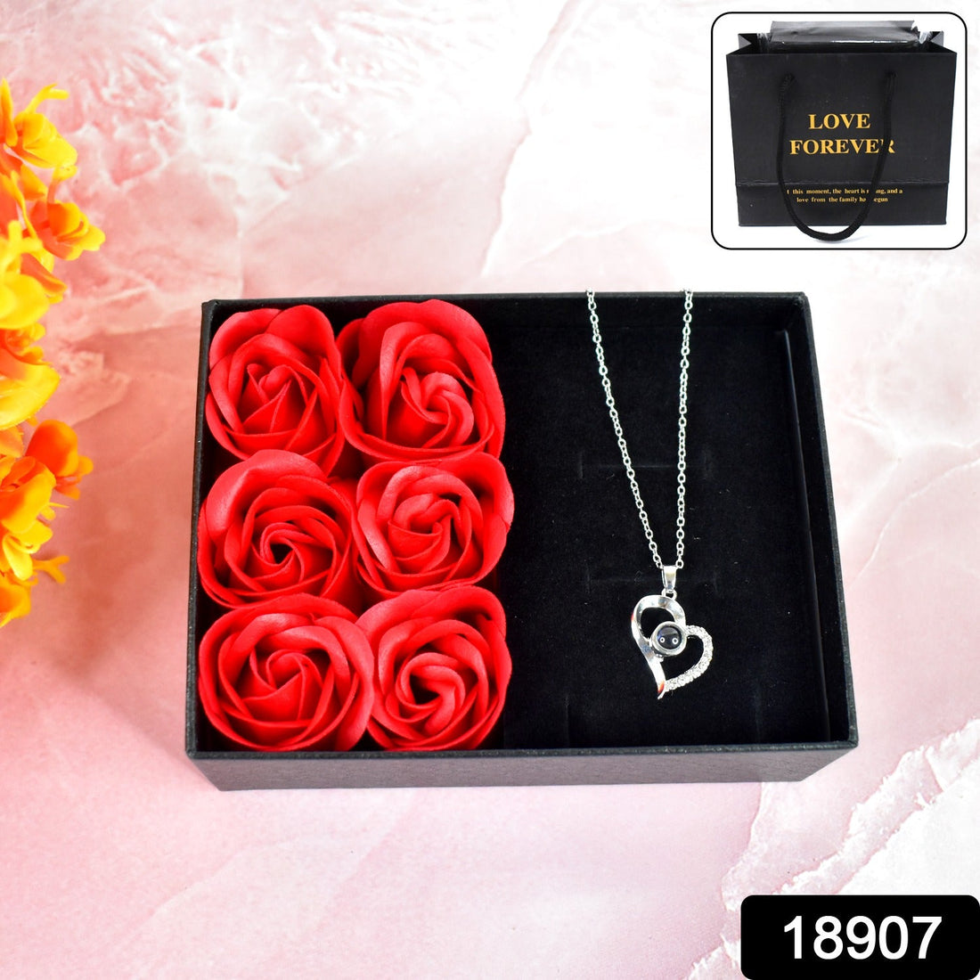 Rose Flower Gift Box, Handmade Eternal Rose with I Love You Necklace, Valentine's Day,