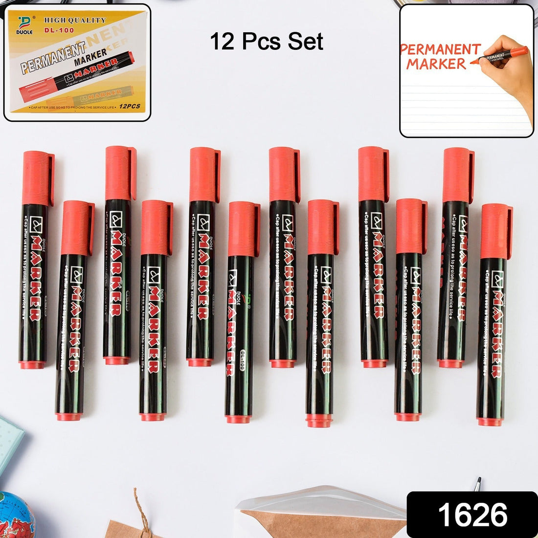 Premium Permanent Red Marker Pen Set