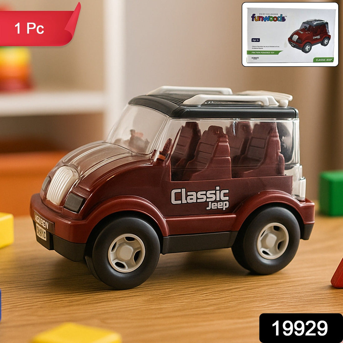 Friction-Powered Classic Jeep Toy Car for Kids (1 Pc)