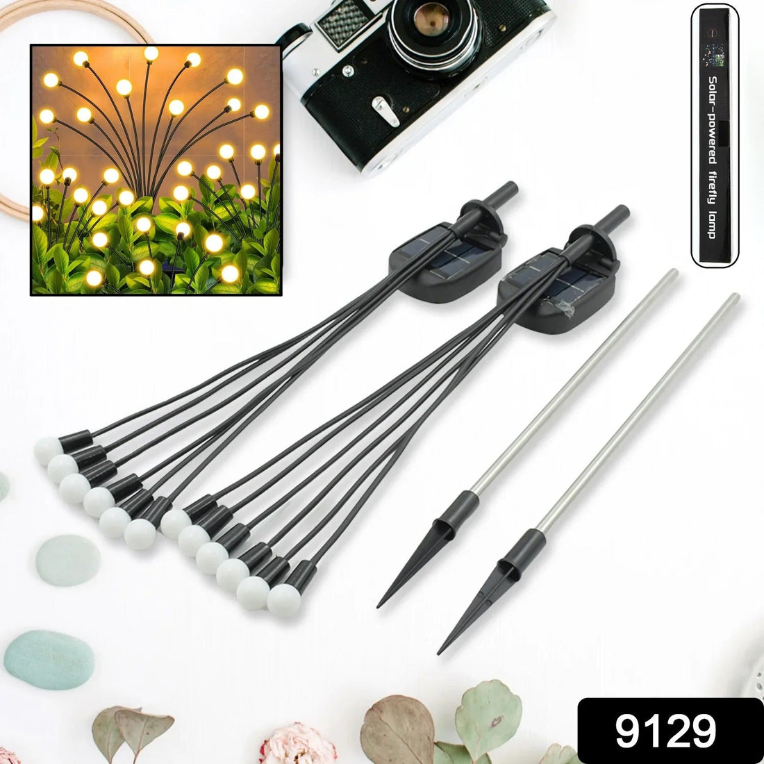Solar garden lights with firefly design, warm light