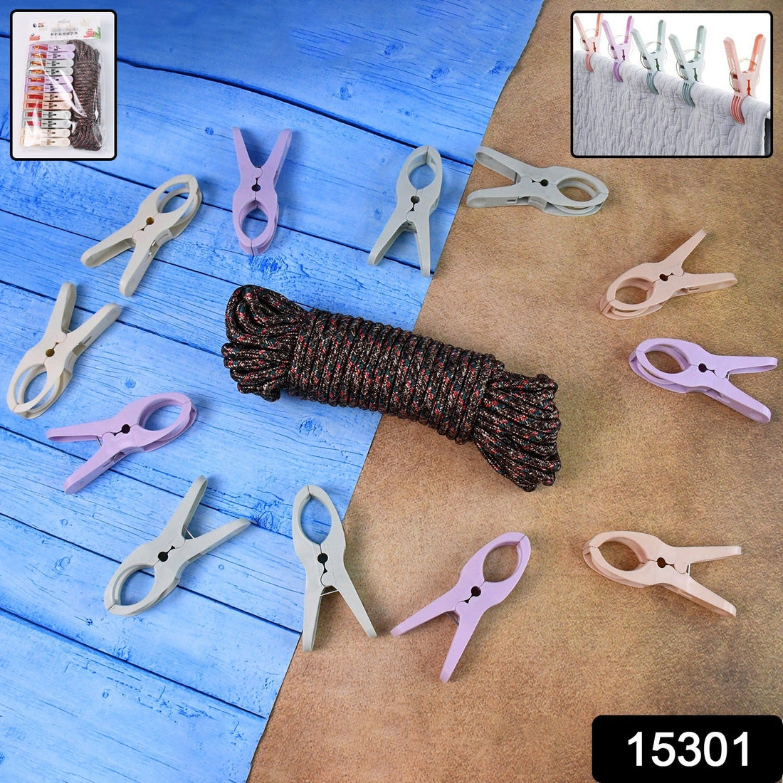 Cloth Drying Rope with Clips – Convenient and Durable Hanging Solution (12 Pc)