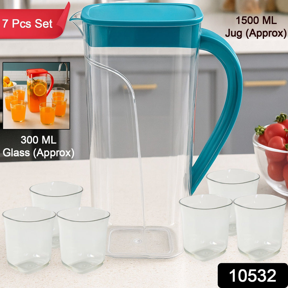 Supermom Plastic Marina Jug with 6 Glass Set
