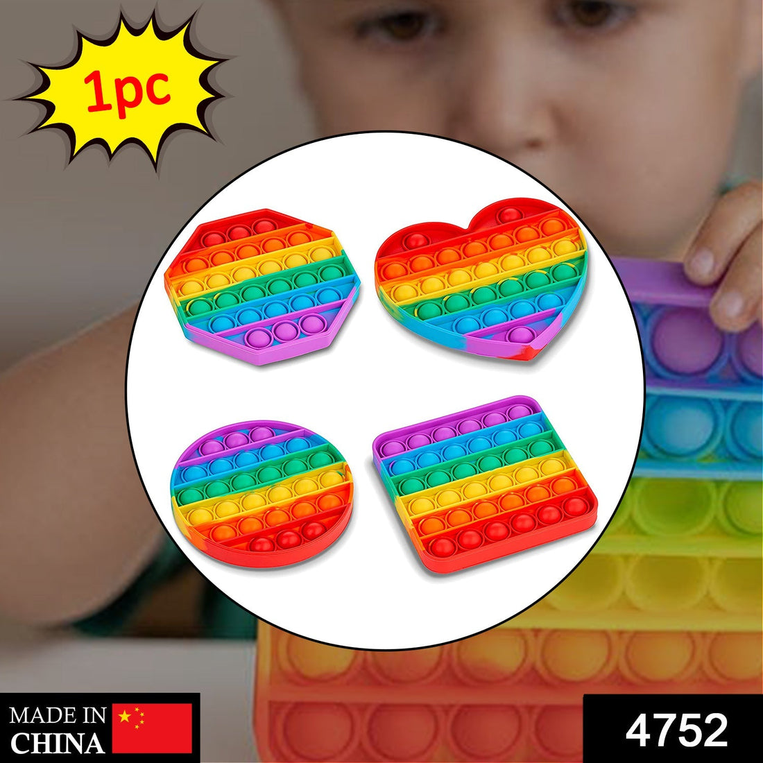 Detailed view of the rainbow-colored fidget toy, emphasizing its unique shape and vibrant colors