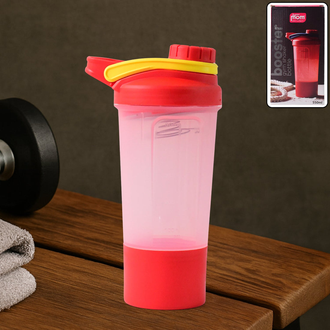 Supermom  Plastic Premium Booster Gym Shaker Bottle with Mixing Ball (550ml / 1 Pc)