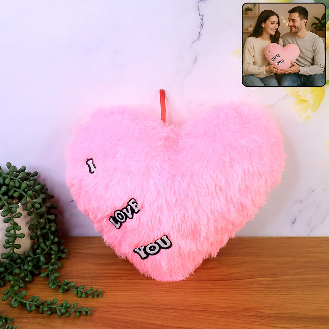 Soft Plush Heart Shape Cushion with "I Love You" (1 Pc)