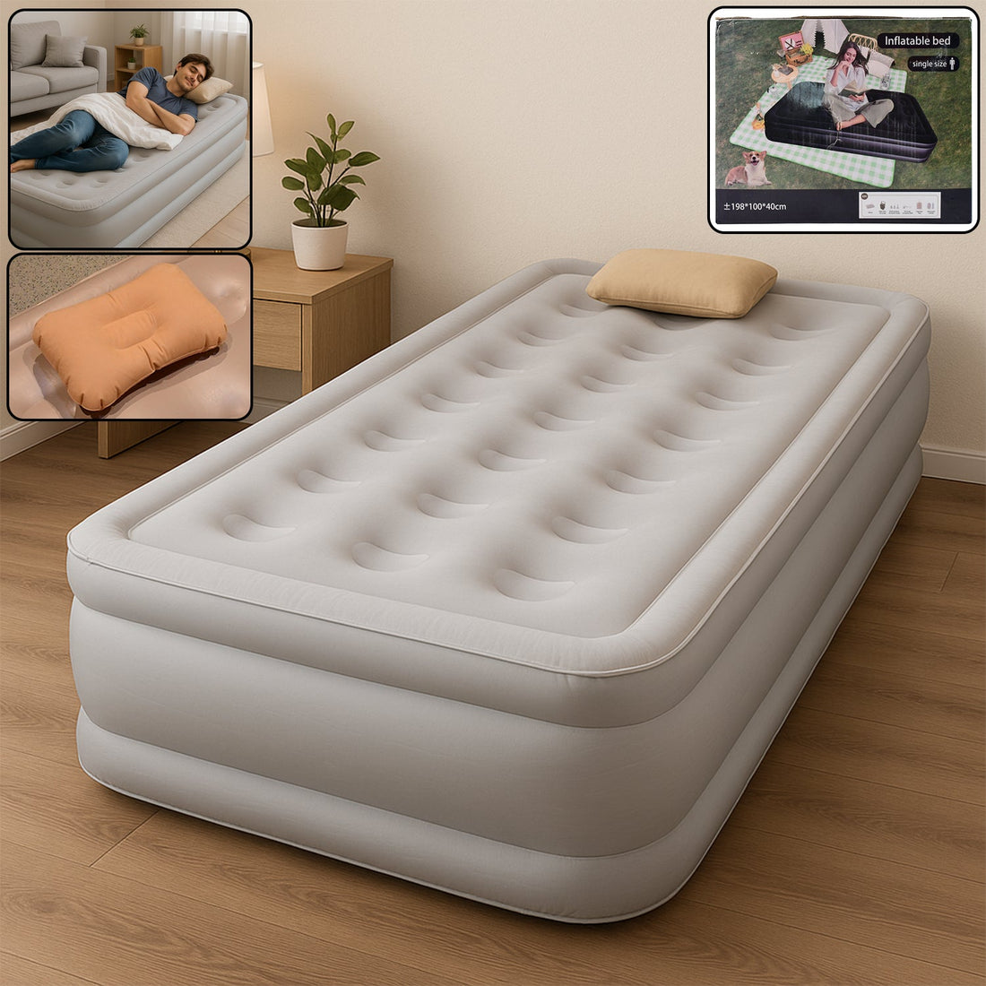 Portable Inflatable Bed Folding Lazy Bed (190x100x40 Cm / 1 Pc)