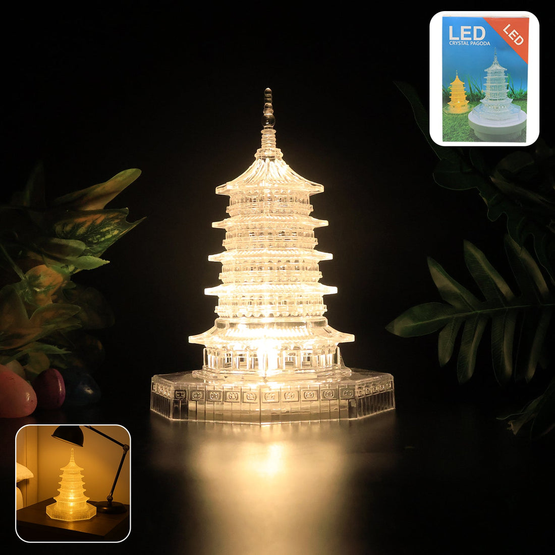 Premium LED Crystal Pagoda Decorative Light (1 Pc)