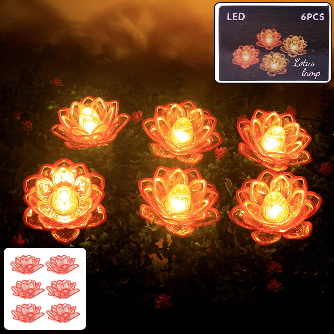 Set of 6 Lotus Shaped LED Flameless Decorative Candles