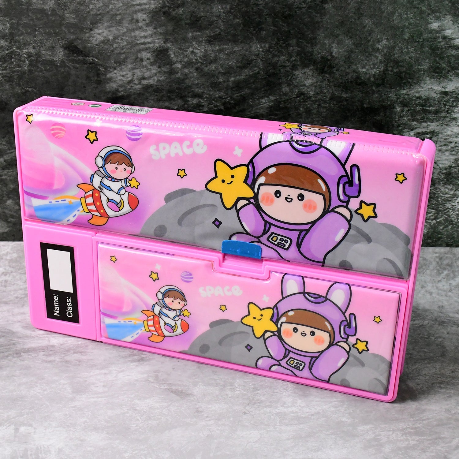 Multi-Functional Space Theme Pencil Box with Built-in Calculator (1 Pc)