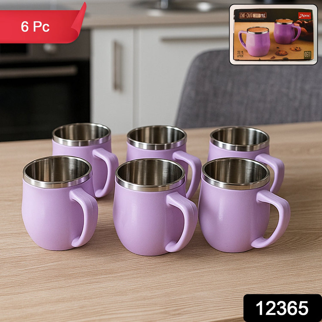 Apex Chit-Chat Double Wall Stainless Steel Mug Set (6Pc/200ml) Approx