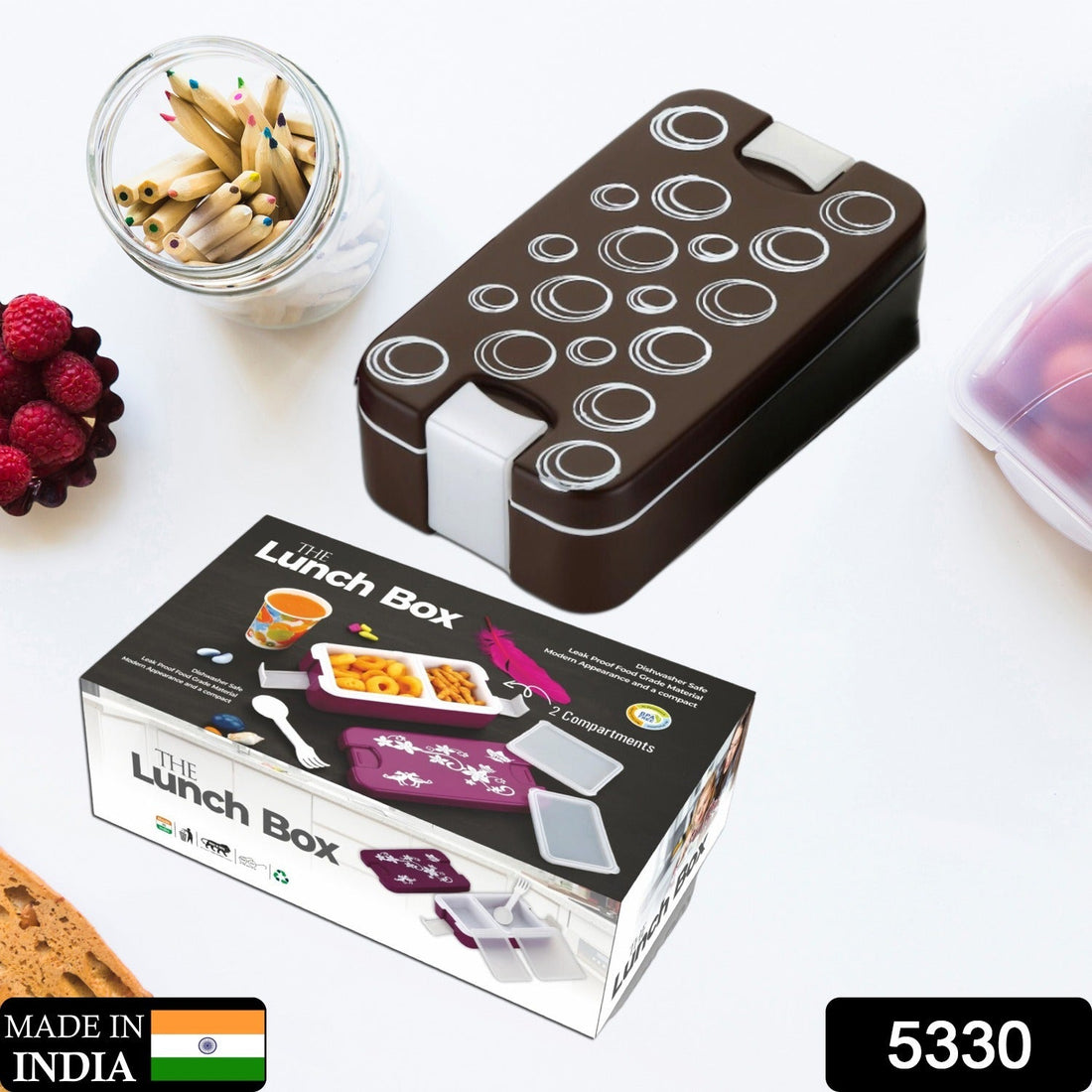 Airtight Lunch Box - 2 Compartment, Leak-Proof, Food-Grade Material, Modern Compact Design with Spoon