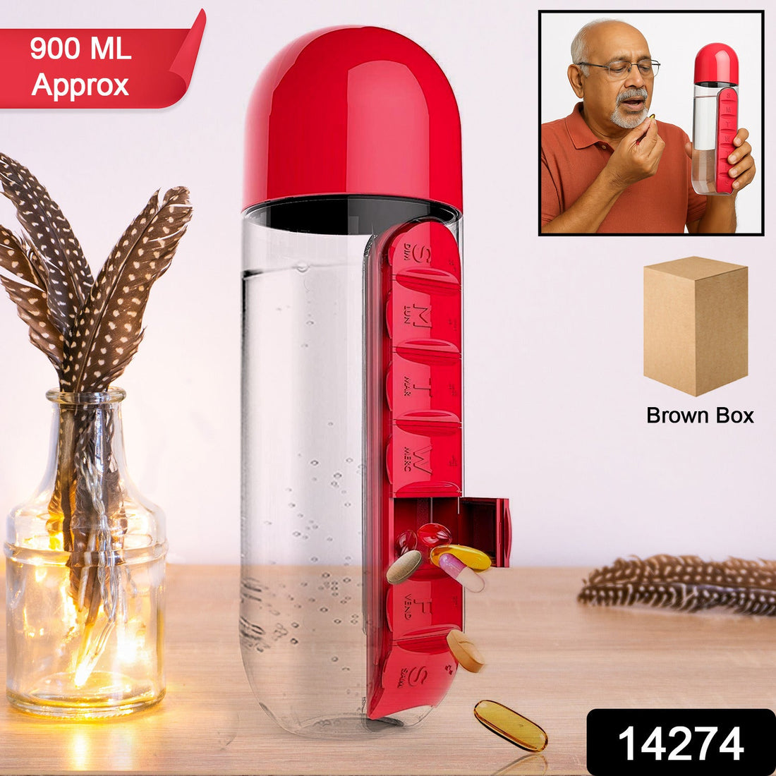 7-Day Pill Organizer Water Bottle