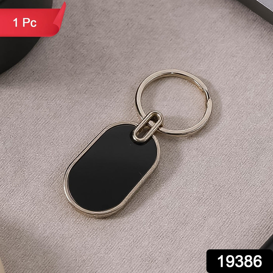 Elegant Black & Silver Oval Metal Keychain (1 Pc)