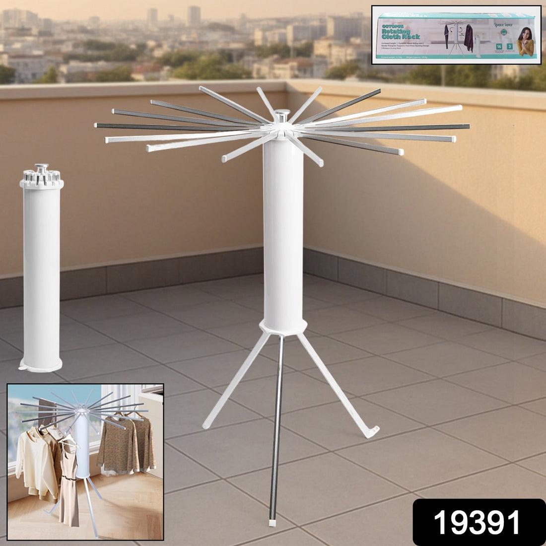 Foldable Rotary Clothes Drying Stand with 360° Arms