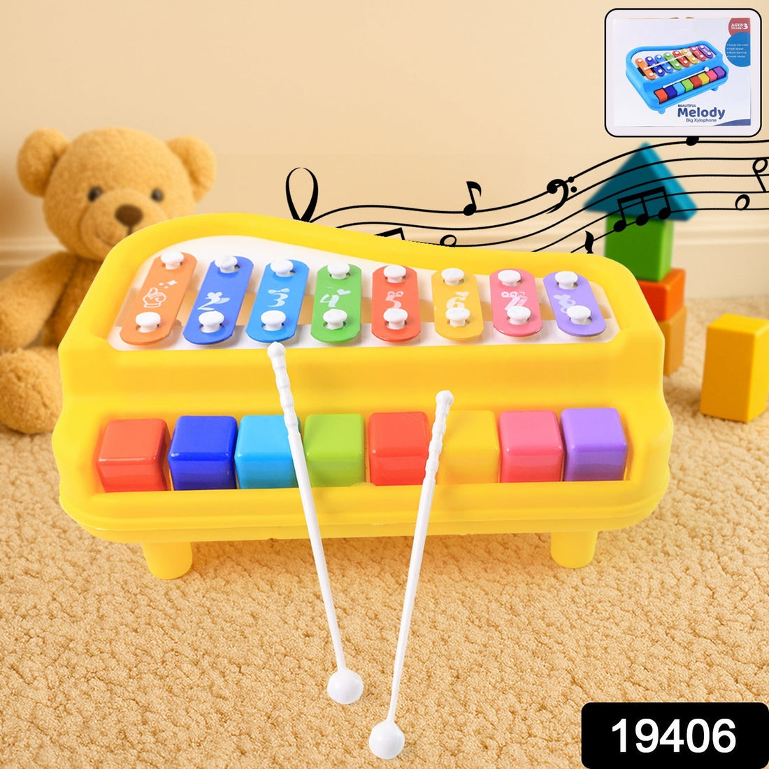 Multi-Function Baby Musical Toy Piano with Xylophone (1 Pc)