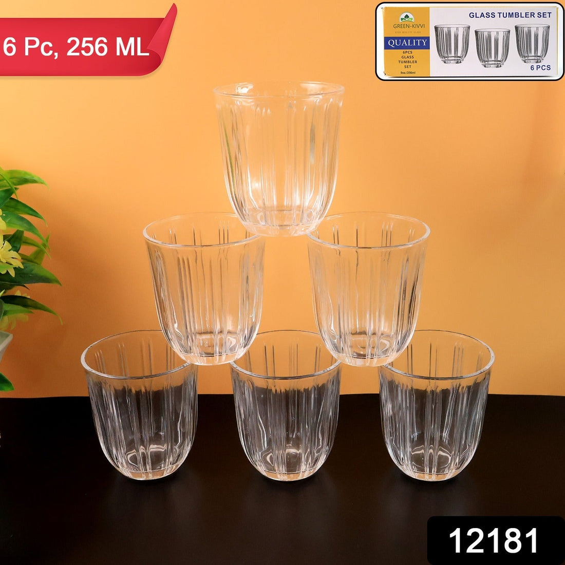 Premium Transparent Glass Tumbler Set, Tumbler (256ML / 6 Pc)