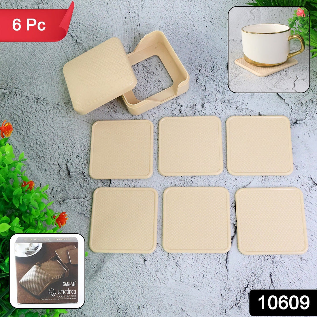 Ganesh Premium Square Coasters with Storage Box (6 Pc / Set)