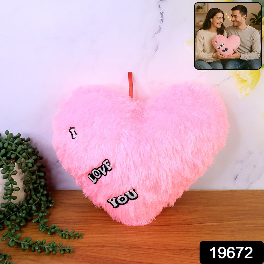 Soft Plush Heart Shape Cushion with "I Love You" (1 Pc)