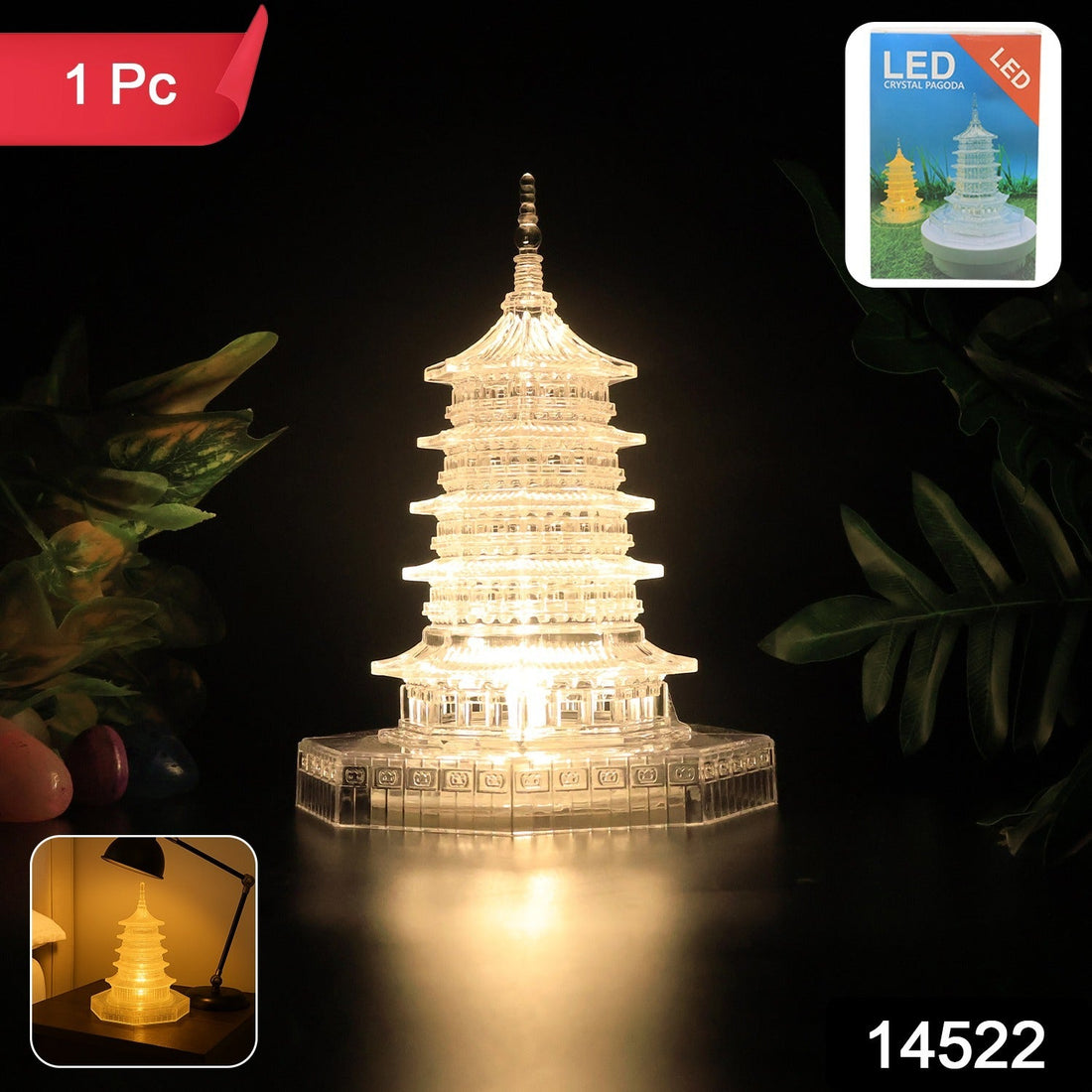 Premium LED Crystal Pagoda Decorative Light (1 Pc)