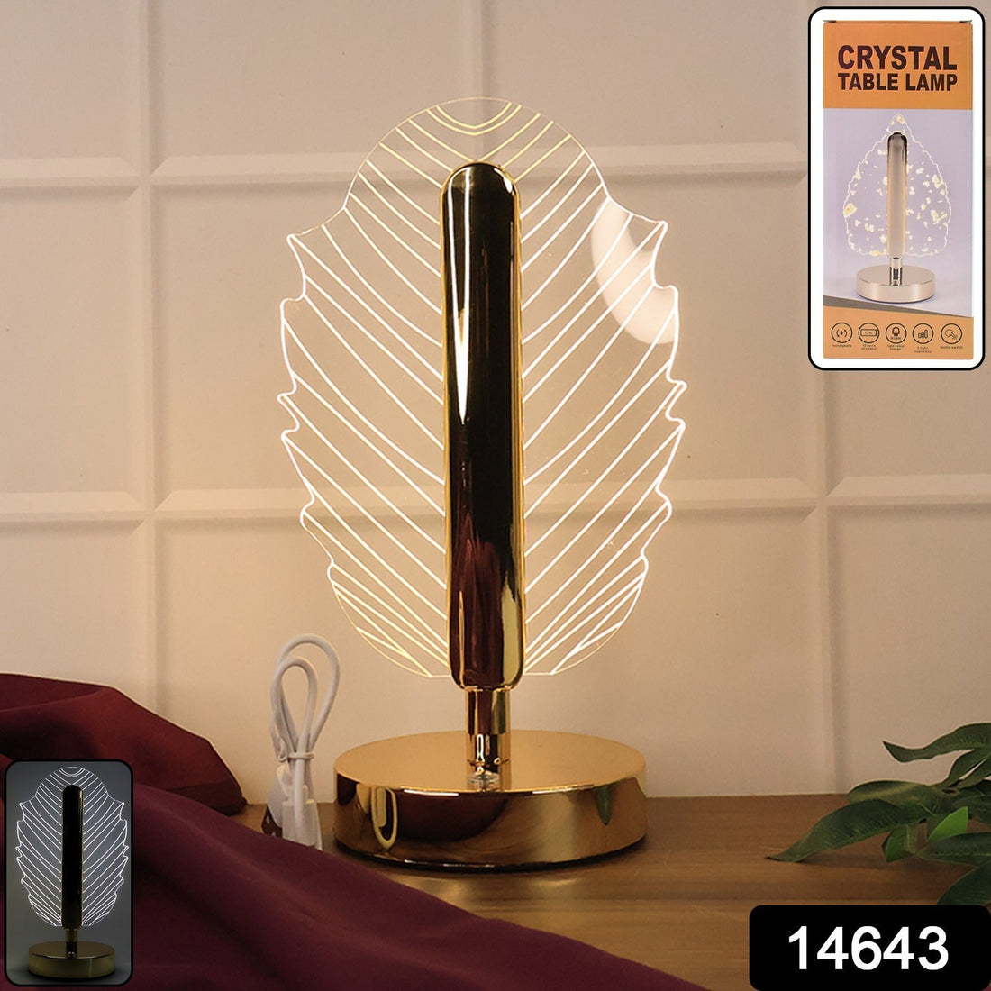 Premium Leaf Shape Crystal Table Lamp (1 Pc)