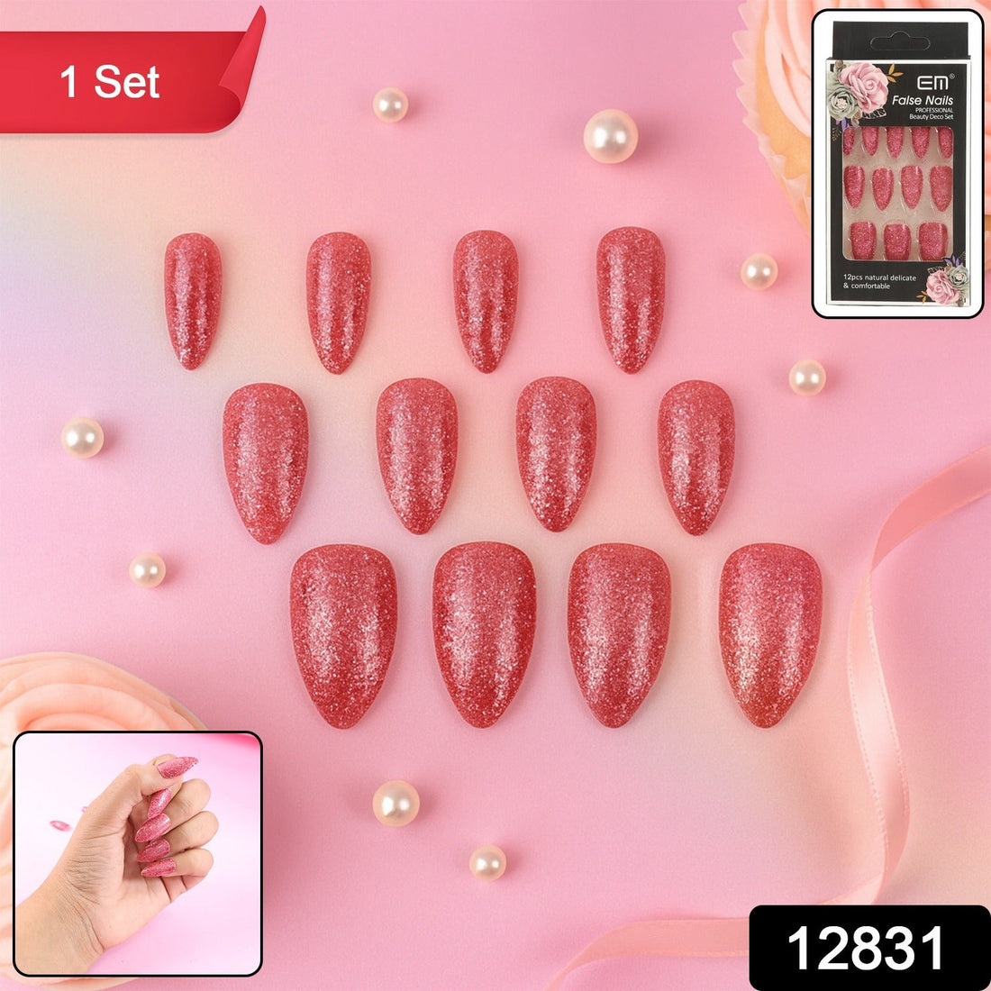 Glitter Press-On False Nails fake nails - (1 Set / Mix Color & Design)