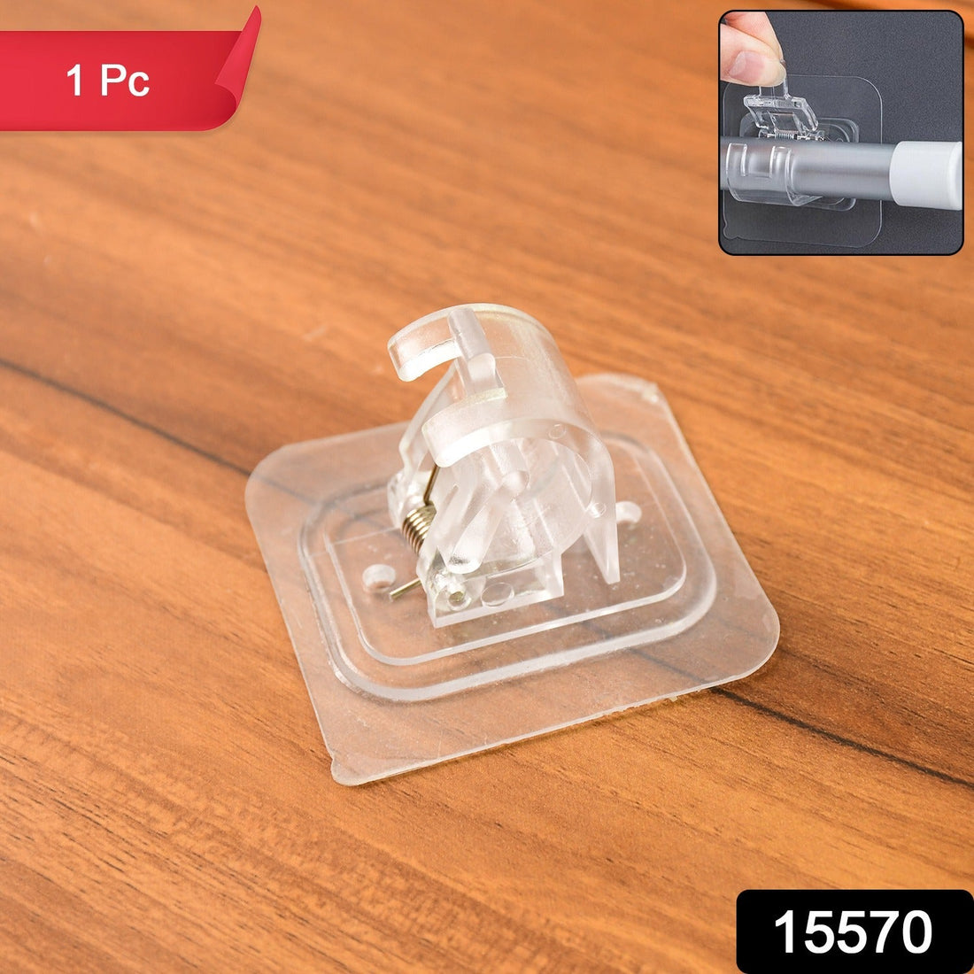 Wall Mount Transparent Self-Adhesive Clip with Strong Spring Grip
