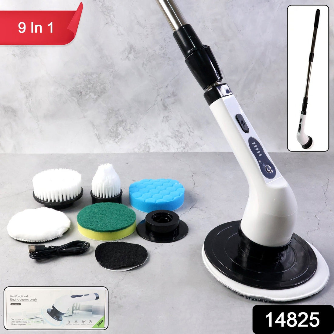9 In 1 Rechargeable Electric Spin Scrubber with Telescopic Handle (1 Set)