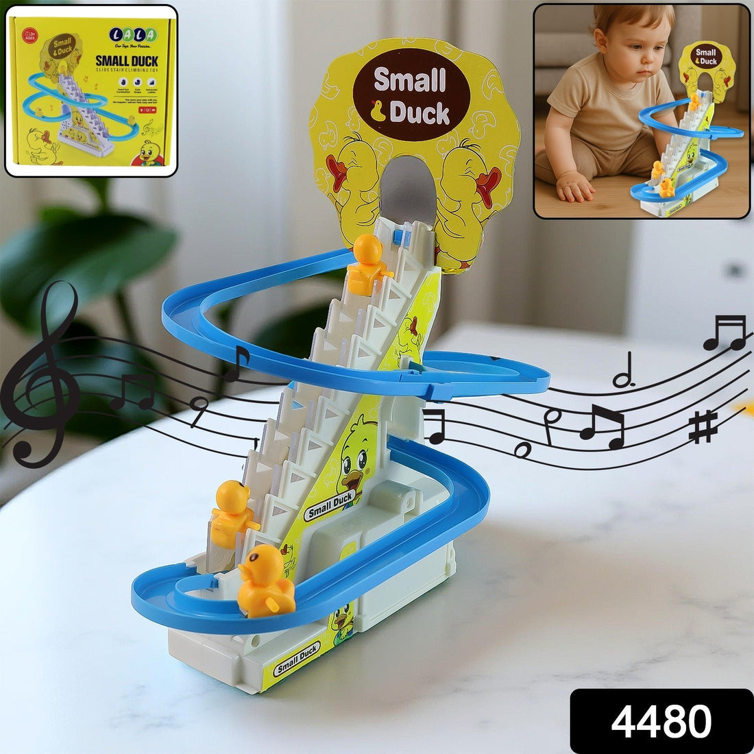 LALA Small Duck Climb Stairs Toy Roller Coaster with Flashing Lights & Music (3 Ducks)