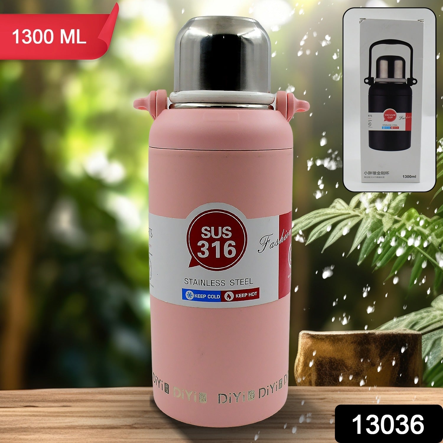 Stainless Steel 316 Stainless Steel, Vacuum Insulated Cup / Bottle, Portable Travel Kettle / Water Bottle with Handle, Outdoor Large Capacity Sports Kettle Cups / Bottle (1300 ML)
