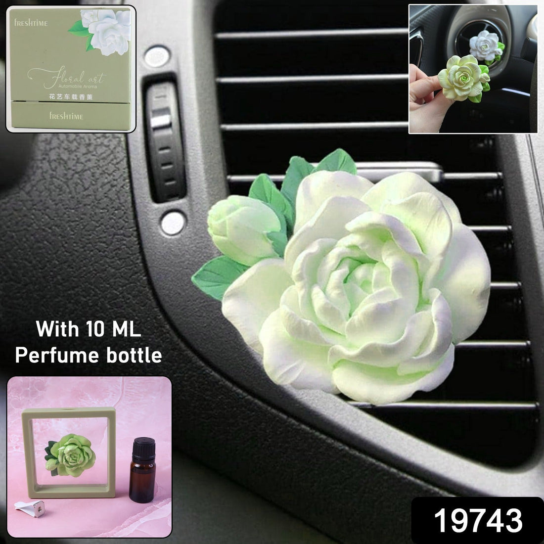Elegant Rose Flower Car Air Freshener Clip for AC Vent with Perfume Bottle 10ML(1 Pc)