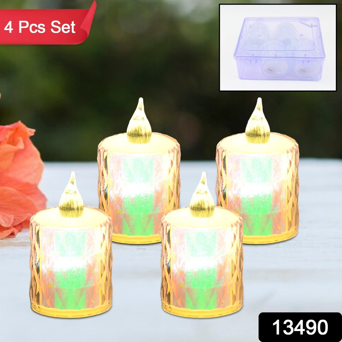 4 Pc Flameless and Smokeless Decorative Melting Candles LED Tea Light, Diwali