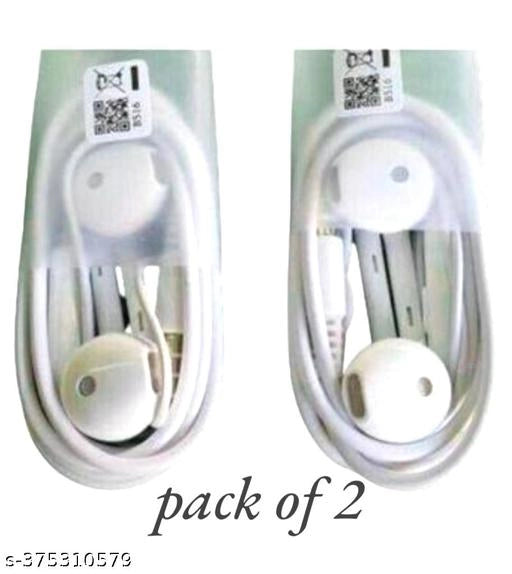 Wired Earphones (White, Pack of 2)
