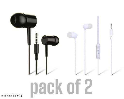 Wired Earphones (Black & White, Pack of 2)