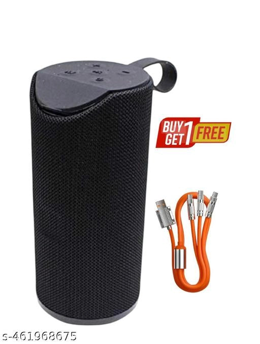 At-311 Portable Wireless Bluetooth Speaker With 3 In 1 Charging Cable (Black & Orange, Set of 2)