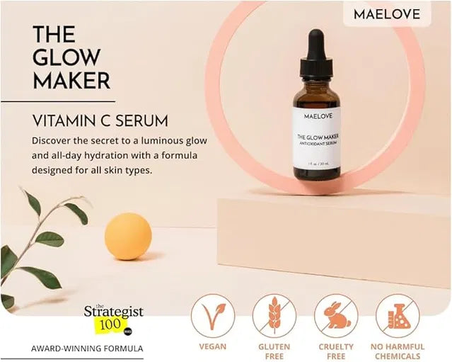 MAELOVE Hydrating Facial Serum with Vitamins C, E, Ferulic Acid and Hyaluronic Acid -1 Fl Oz/30ML ( pack of 2 )