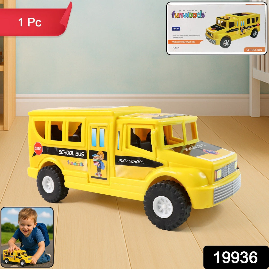 Funwoods Friction-Powered School Bus Toy - (1 Pc)