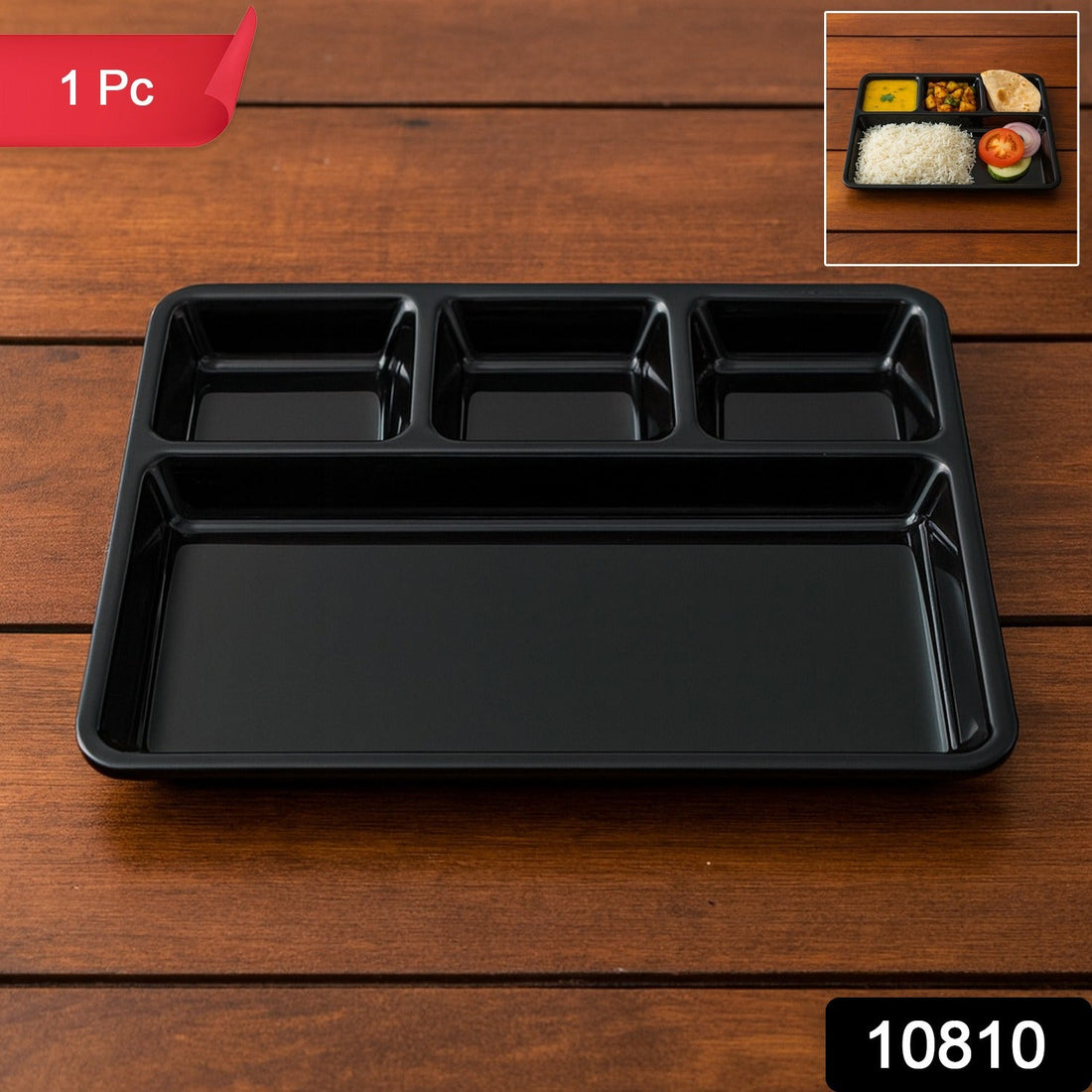 Plastic 4-Compartment Rectangular Meal Serving Tray – Sectioned Dining Plate (1 Pc)