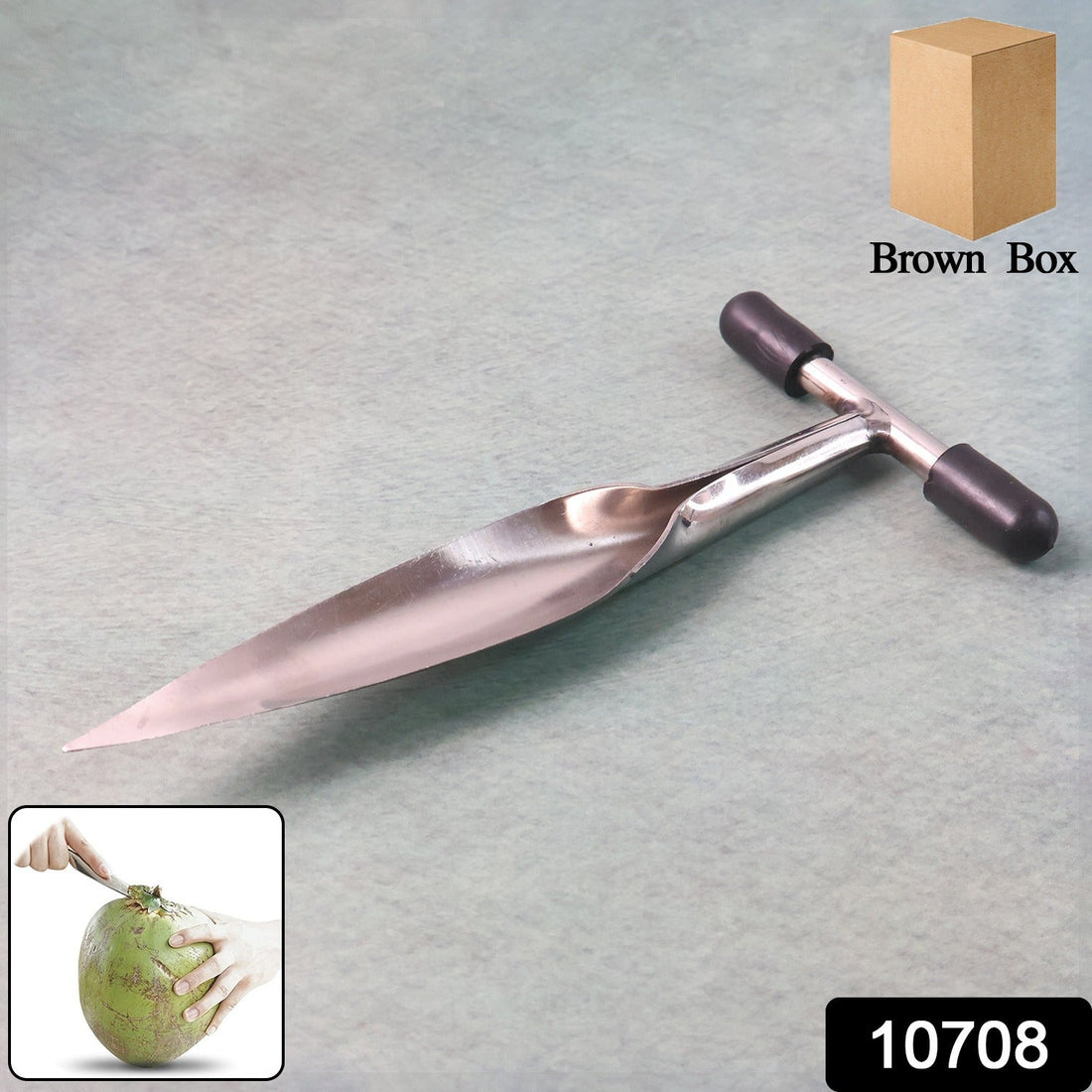 Stainless Steel Coconut Breaker Tool with Comfortable T-Handle (1 Pc)