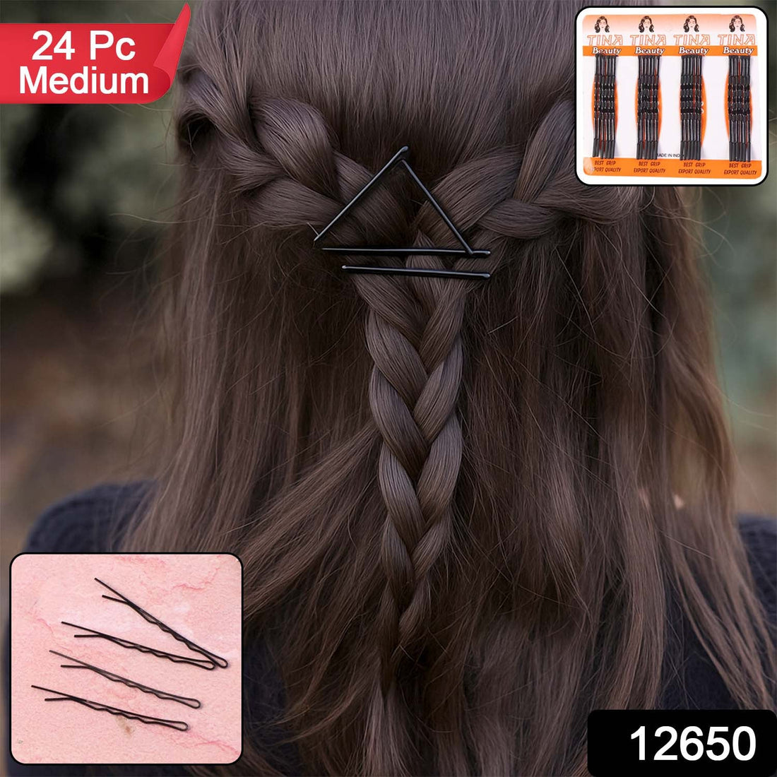 Medium Black Hair Bobby Pins (24 Pc)