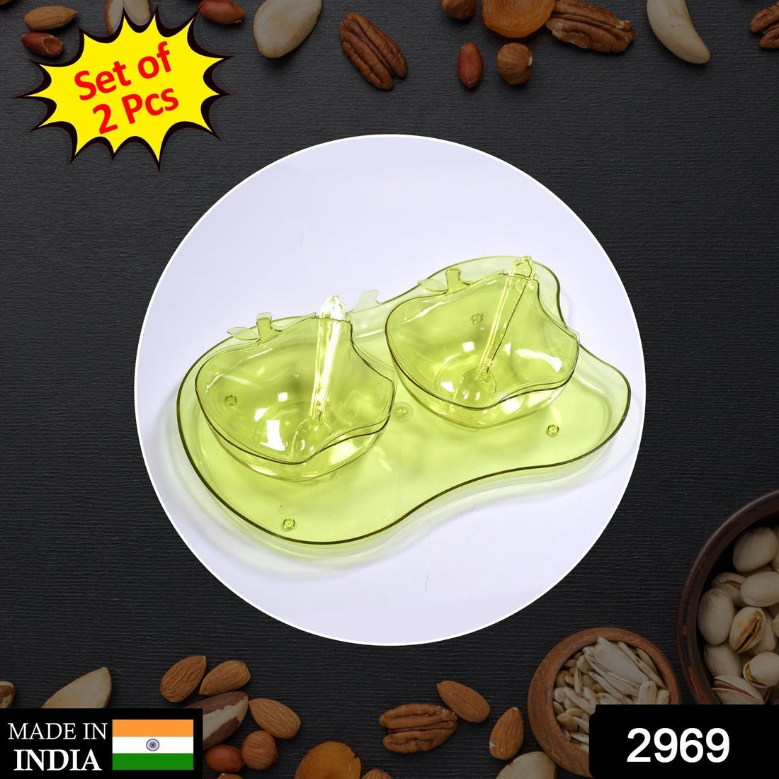 Serving set with apple-shaped bowl, spoon, and tray