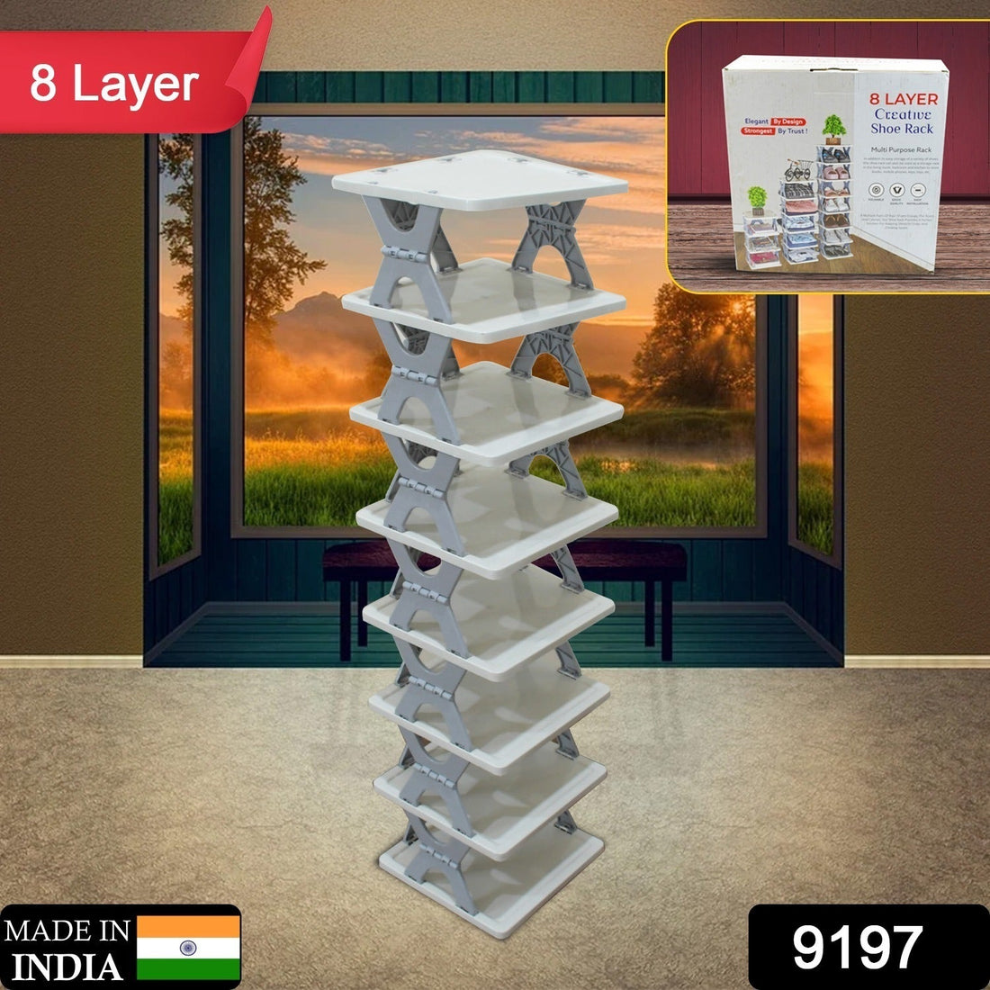 Foldable 8-layer shoe rack, space-saving storage