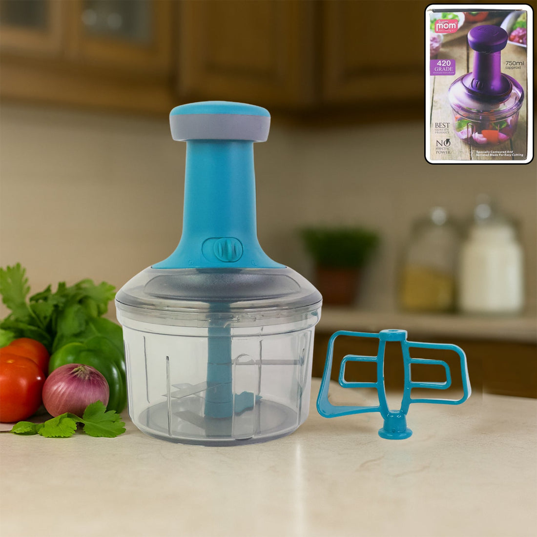 Supermom Premium Manual Push Chopper and Vegetable Cutter (750ml / 1 Pc)