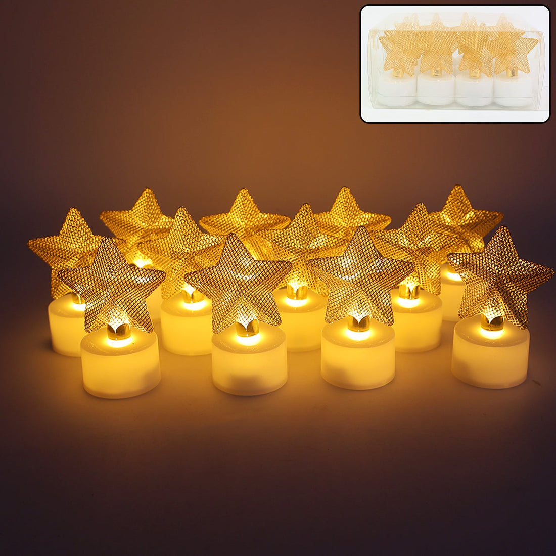 Set of 12 Decorative LED Star Candles