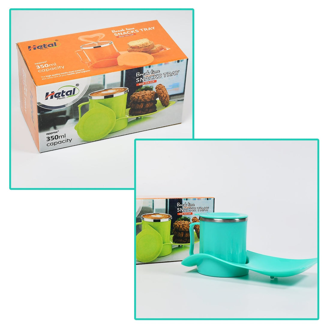 Home use snack tray with steel cup